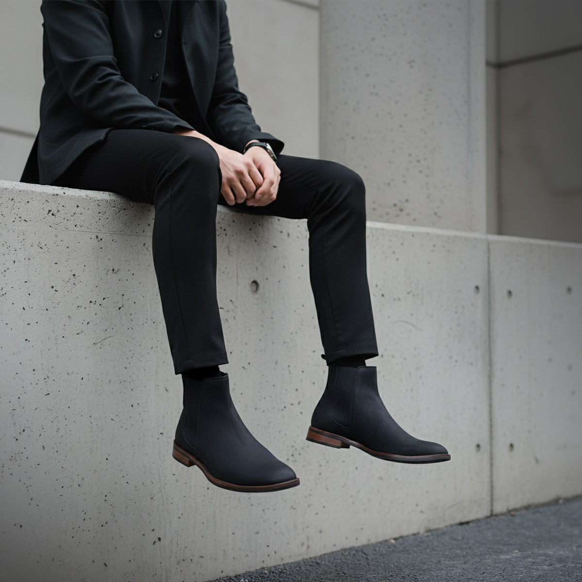 Botín Tipo Chelsea Negro (Nobuck)