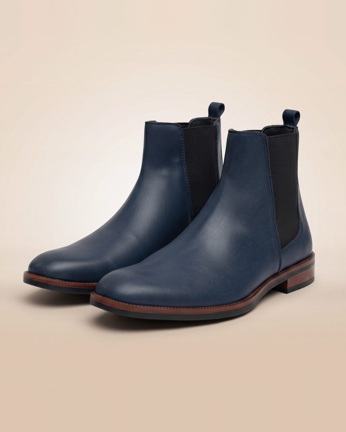 Par de botines Chelsea Azul Marino de piel lisa para hombre