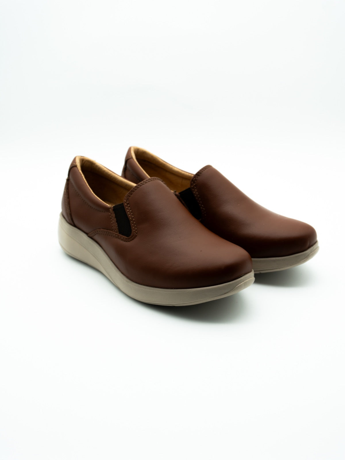 Zapato confort de dama Tonalá café de piel - Calzado Zully