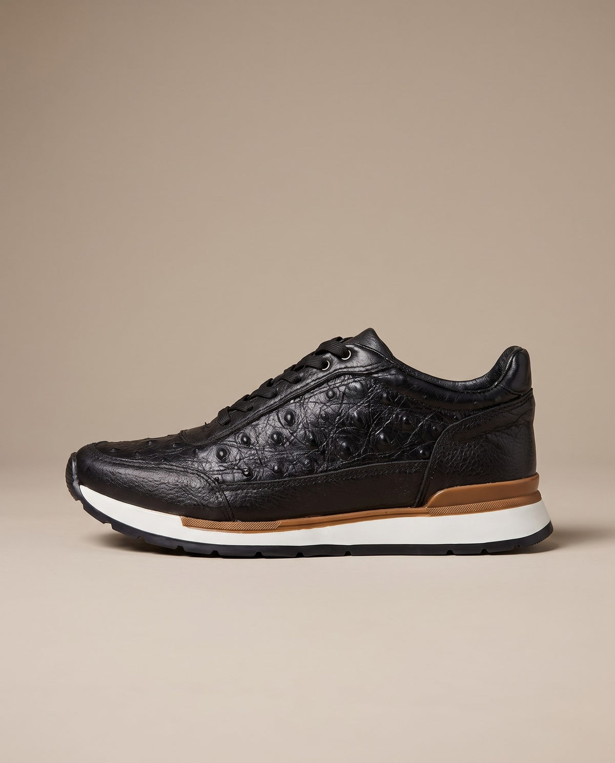 Tenis de piel grabado avestruz para hombre color negro — vista 2 | Calzado Zully