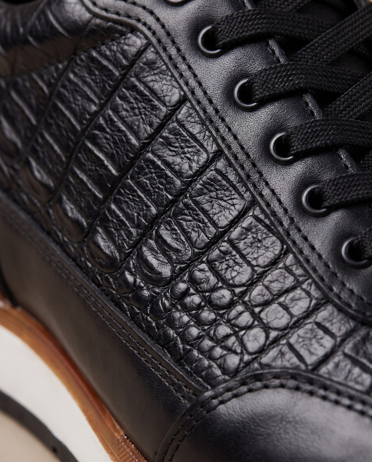 Tenis de piel grabado cocodrilo para hombre color negro — vista 3 | Calzado Zully