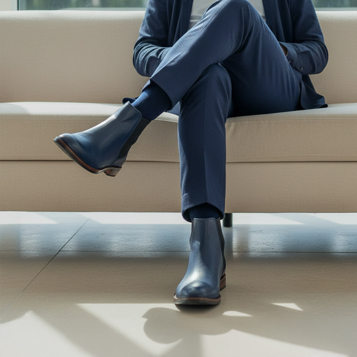 Botín Tipo Chelsea Azul Marino (Liso)