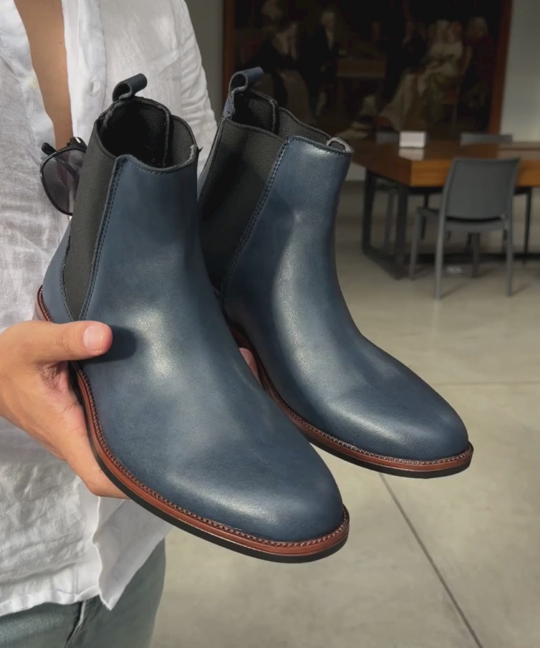 Botín Tipo Chelsea Azul Marino (Liso)
