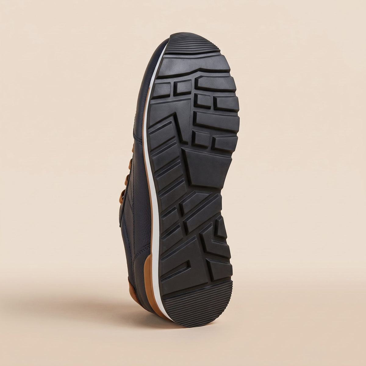 Tenis Toronto azul marino de piel granulada para hombre, agujetas arena, suela