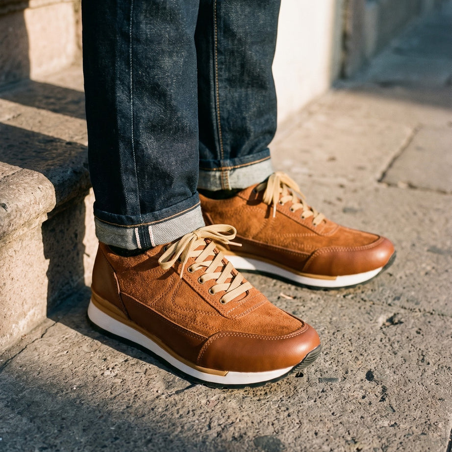 Hombre con tenis Toronto Suede shedrón de gamuza en la calle — Calzado Zully