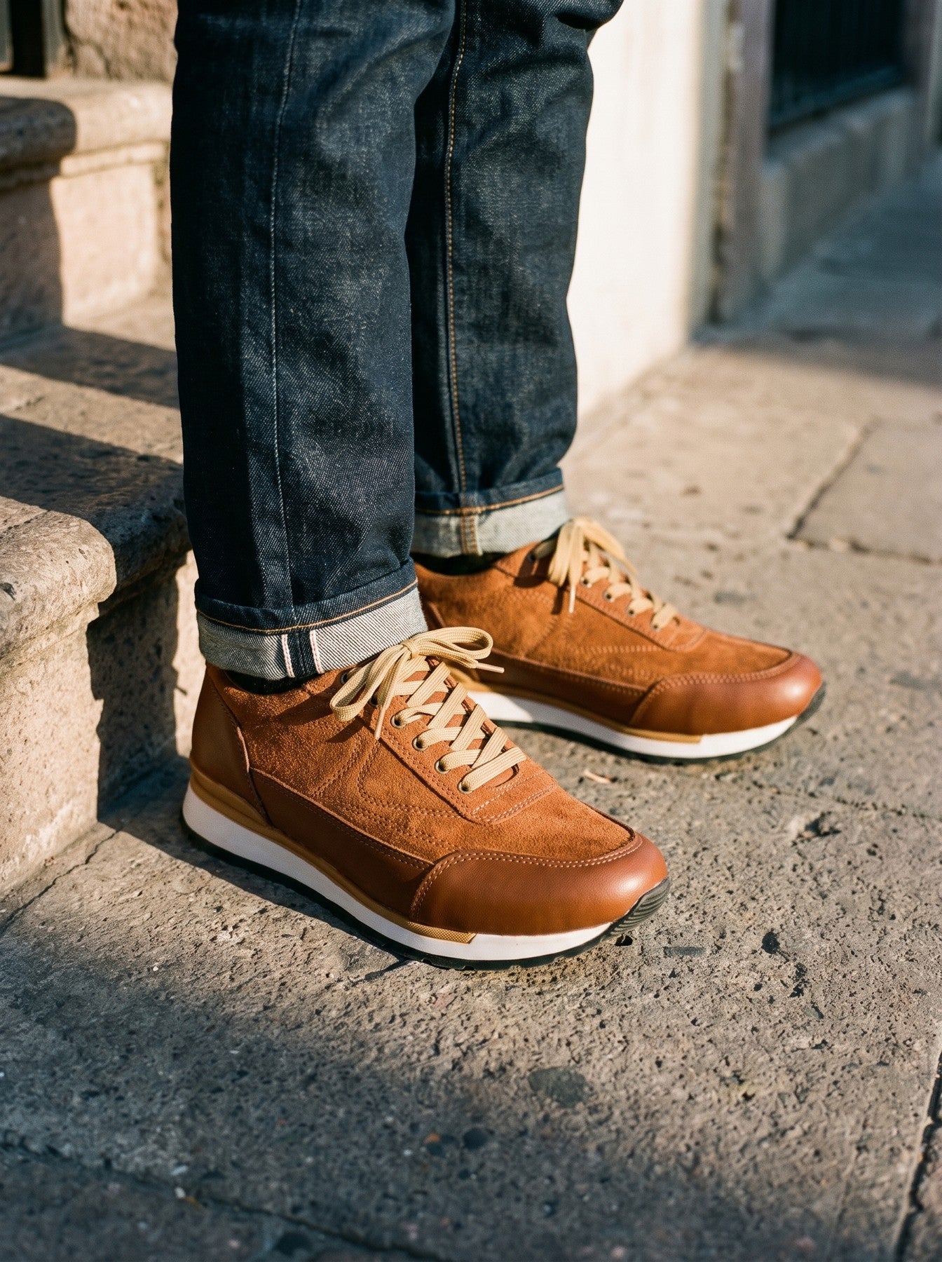 Hombre con tenis Toronto Suede shedrón de gamuza en la calle — Calzado Zully