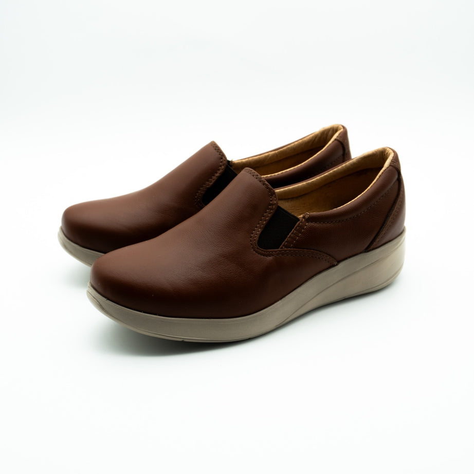 Zapato confort de dama Tonalá café de piel - Calzado Zully