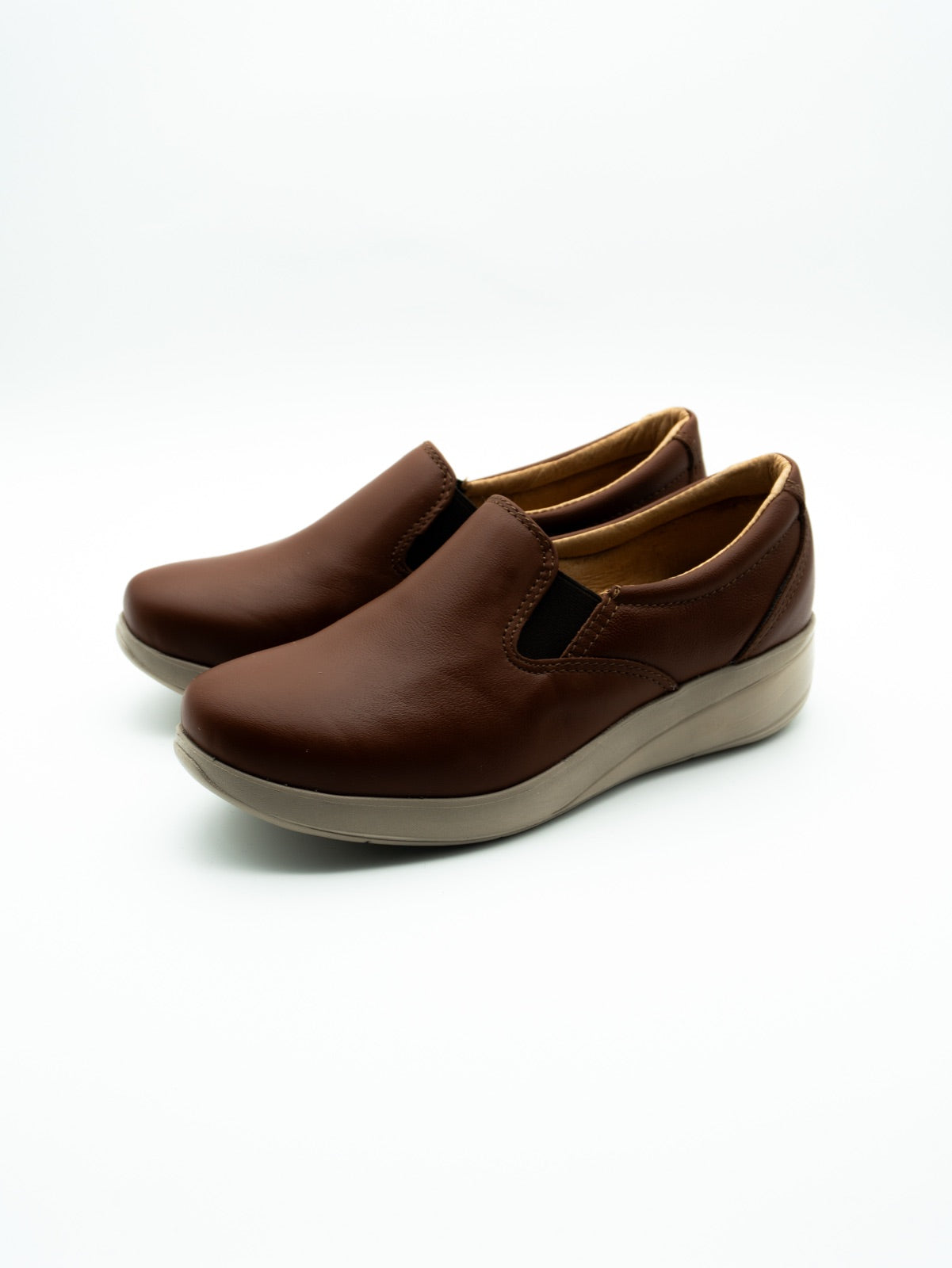 Zapato confort de dama Tonalá café de piel - Calzado Zully