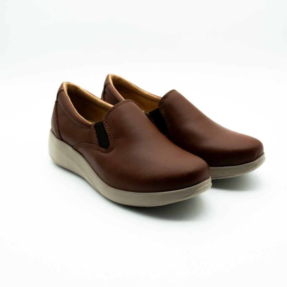 Zapato confort de dama Tonalá café de piel - Calzado Zully
