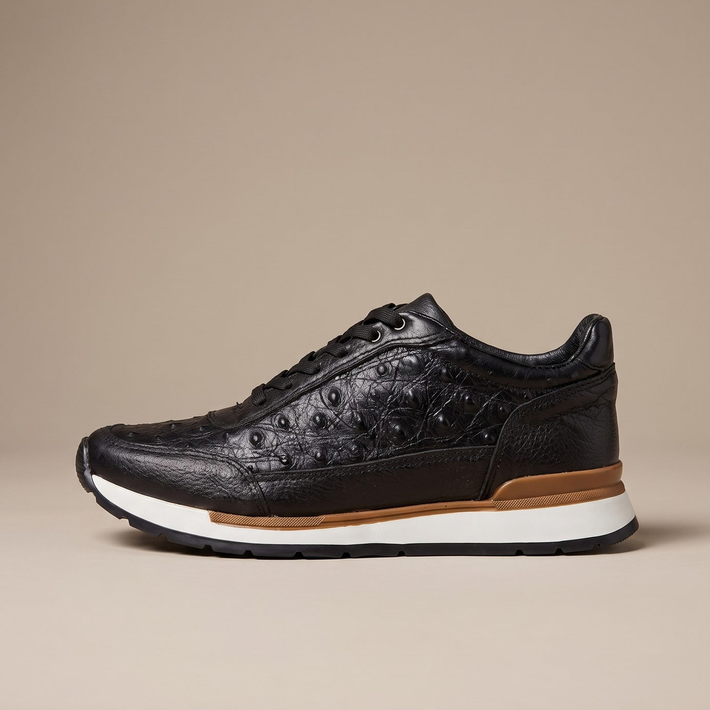 Tenis de piel grabado avestruz para hombre color negro — vista 2 | Calzado Zully