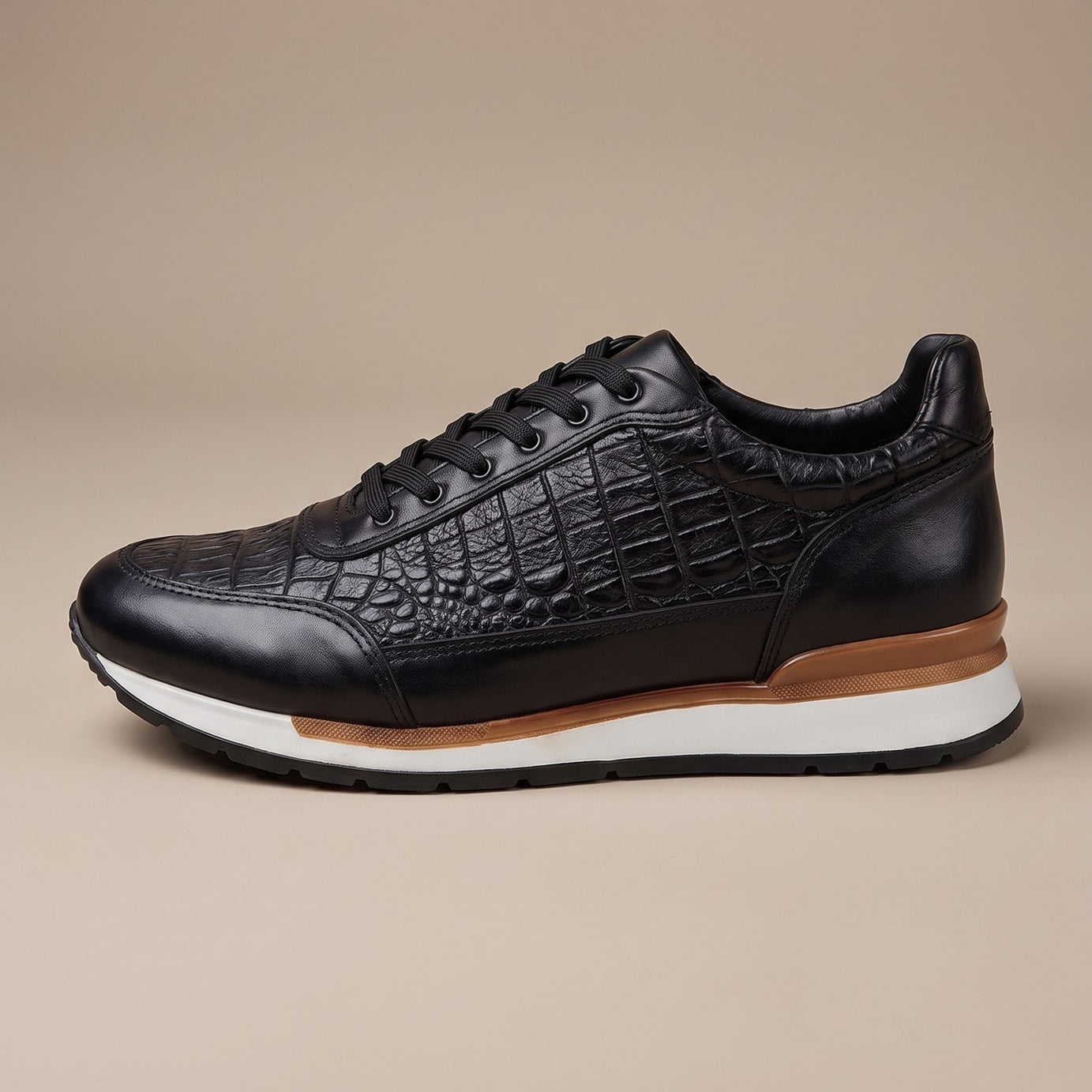 Tenis de piel grabado cocodrilo para hombre color negro — vista 2 | Calzado Zully