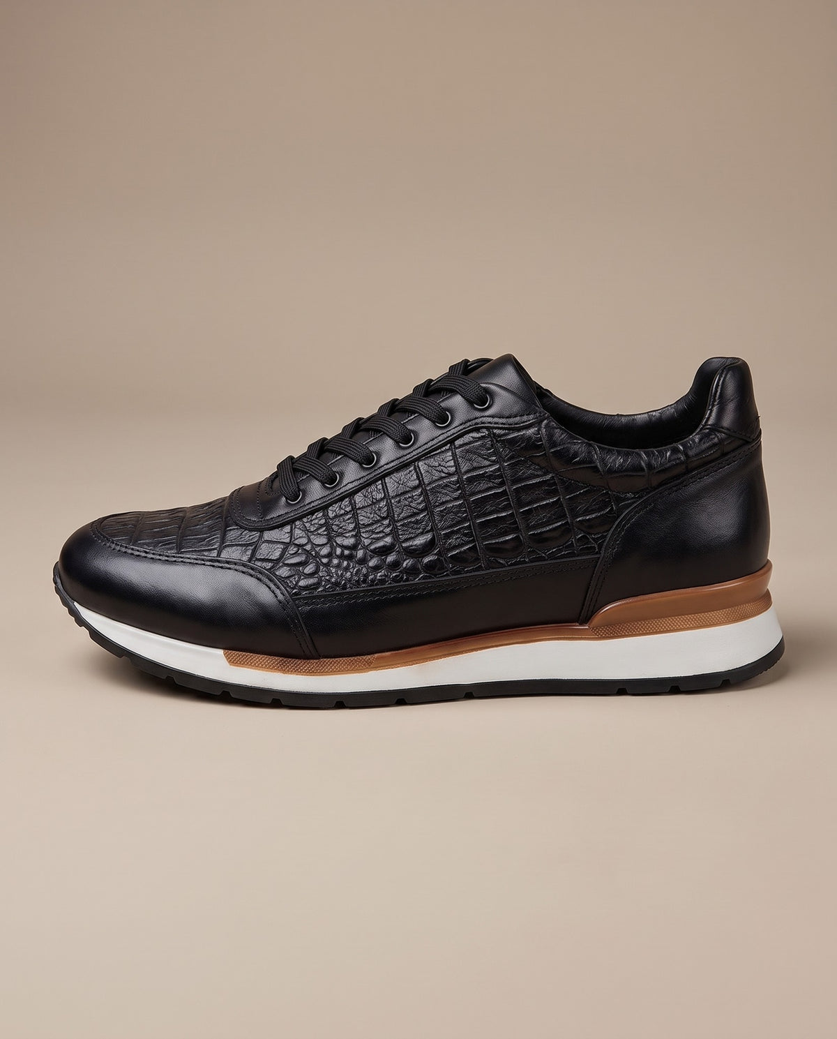 Tenis de piel grabado cocodrilo para hombre color negro — vista 2 | Calzado Zully