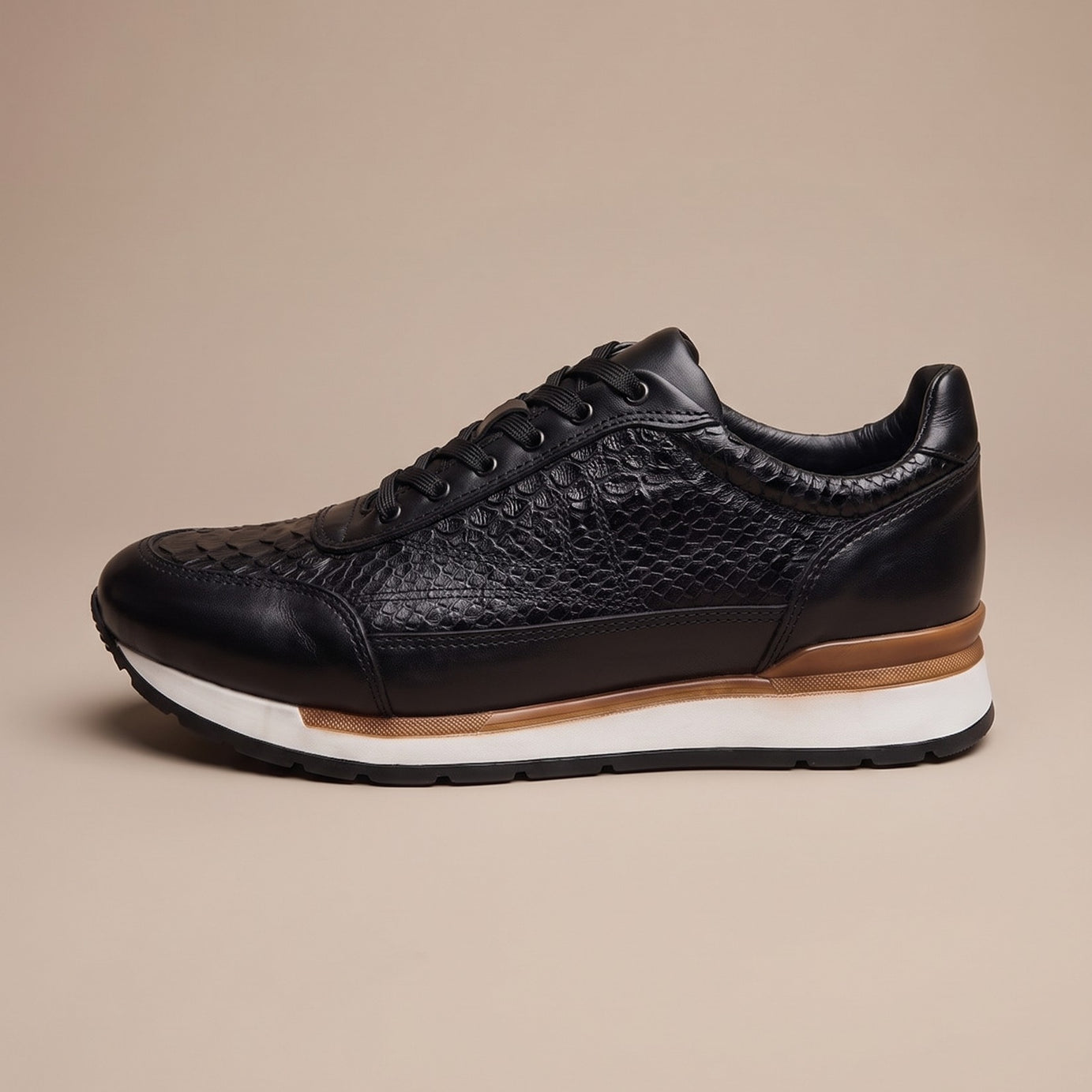 Tenis de piel grabado pitón para hombre color negro — vista 2 | Calzado Zully