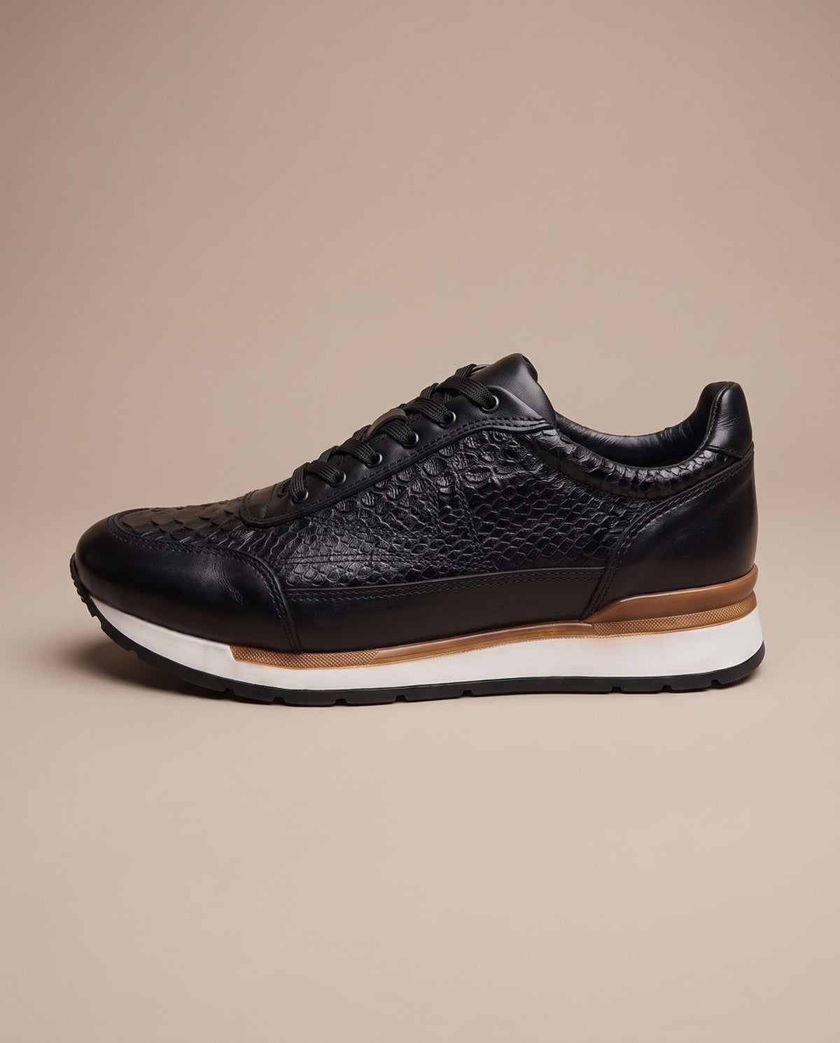 Tenis de piel grabado pitón para hombre color negro — vista 2 | Calzado Zully