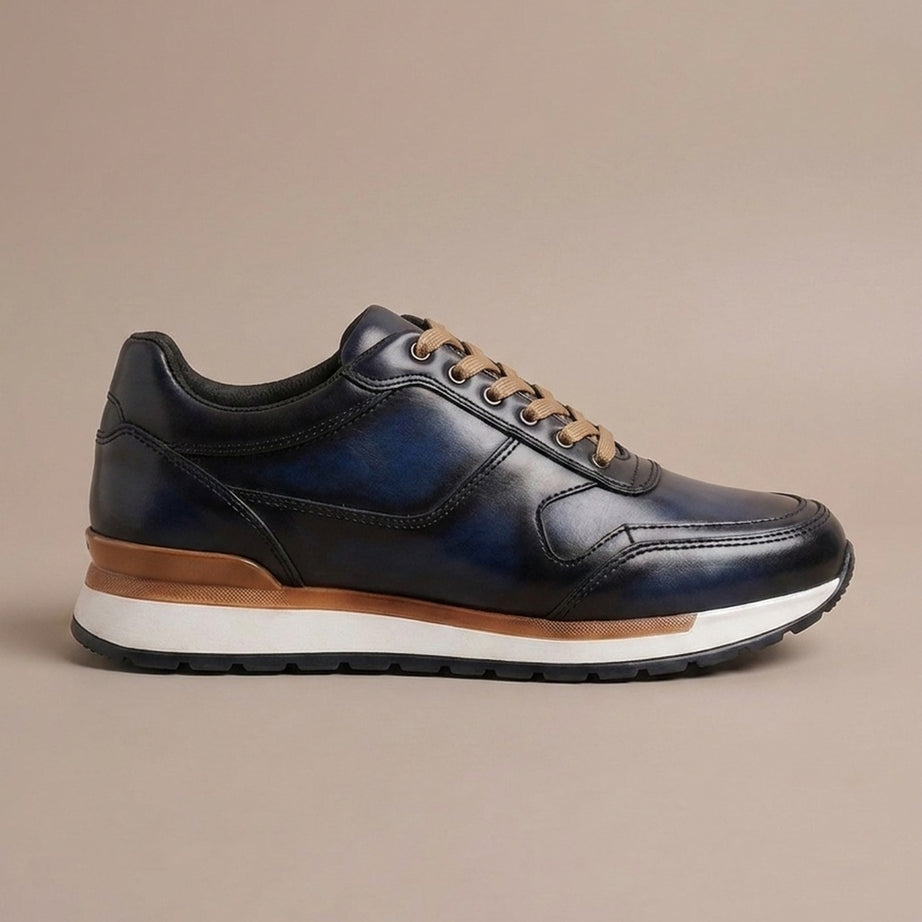 Tenis Vancouver de piel azul patinada para hombre, hechos en León — Calzado Zully — vista lateral