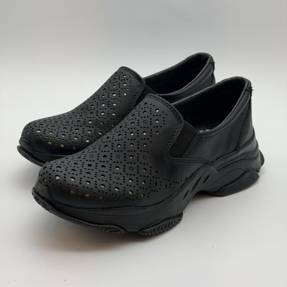 Zapato confort de dama Zapopan negro de piel troquelada — Calzado Zully